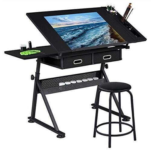 DXXWANG Draft Craft Table Drawing Art Desk for Artist with Adjustable Table Angles Black