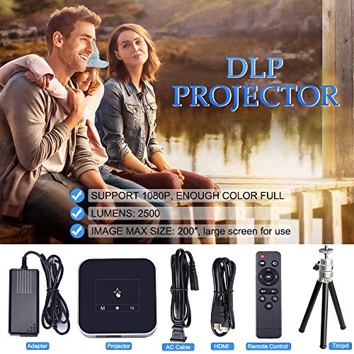 Projector Portable DLP Support 1080P Mini Projectors 2500 Lumens Video Pocket Projector Bluetooth WiFi HDMI USB SD AirPlay Built-in Stereo Speakers 200" Outdoors Movie Gaming Home Screen Share