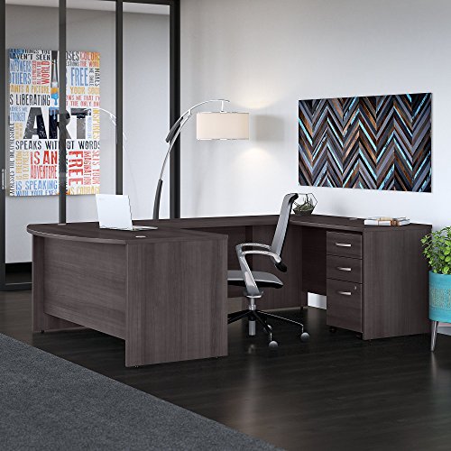 Studio C 60W x 36D U Shaped Desk with Mobile File Cabinet in Storm Gray