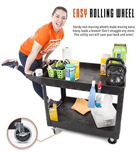 Stand Steady Tubstr Extra Large Two Shelf Utility Service Cart - 500 lbs. Capacity, Heavy-Duty Rolling Cart (Black, 45.5 x 24.5)