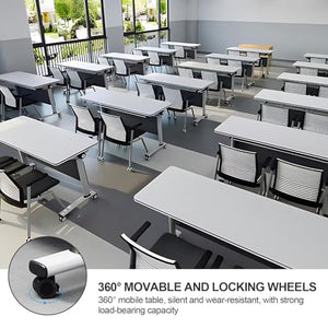 robwibw Folding Conference Table with Silent Wheels 47.2" D X 19.7" W X 29.5" H - Wood Training Table