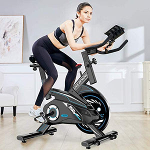 L NOW Indoor Exercise Bike Stationary, Belt Drive Indoor Cycling Bike for Home Office Cardio Workout Bike Training Max 350Ibs With Wire to Connect Phone (E6)