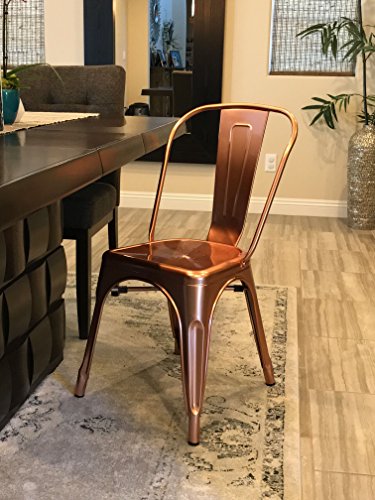 Design Lab MN Dreux Light Rose Gold Steel Side Chair, Set of 4, Chrome Light Rose Gold, Null