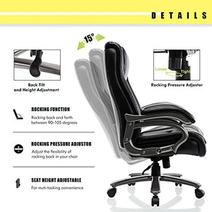 ICOMOCH Big & Tall 400lb Office Chair - High Back Executive Computer Chair, Heavy Duty Metal Base, Adjustable Tilt Angle, Bonded Leather, Ergonomic Design - Black