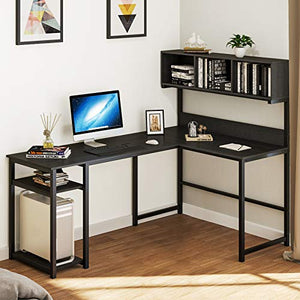 YITAHOME L-Shape Modern Computer Desk with Hutch Storage Bookshelf, 2-Tier Storage Shelves, 69 Inches Corner Writing Gaming Table Workstation for Home Office, Classic Black