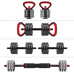 STOZM Deluxe Adjustable Strength Training Bench/Weight Bench (Amber) & Multi Purpose Weightlifting Accessories Set with Dumbbell/Kettlebell Handles & Connector (Red) (C59H)