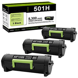 3 Pack Compatible 501H (50F1H00) Toner Cartridge Replacement for Lexmark MS510dn MS610de MS610dn MS610dte MS310dn MS312dn MS315dn MS410dn MS415dn MS610dtn MS610 MS310d Printer Toner Cartridge (Black)