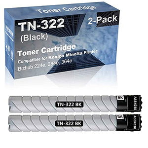 2-Pack Compatible High Yield 224e, 284e, 364e Printer Cartridge Replacement for Konica Minolta TN322 TN-322 (A33K030) Toner Cartridge (Black)