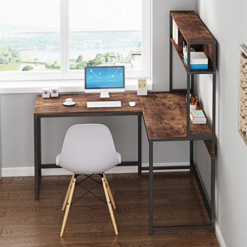 Modern L-Shaped Desk Corner Computer Desk Home Office Study Workstation Wood & Steel PC Laptop Gaming Table