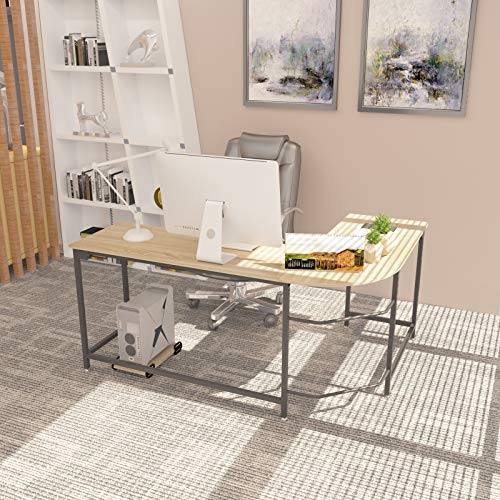 Teraves Modern L-Shaped Desk Corner Computer Desk Home Office Study Workstation Wood & Steel PC Laptop Gaming Table
