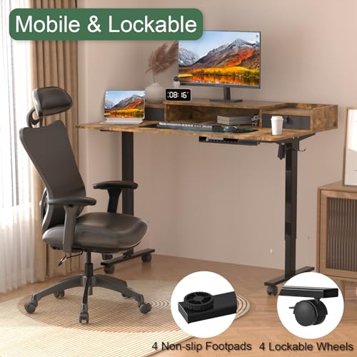 ExaDesk Electric Standing Desk 55×30 Inch with 2 Drawers, Adjustable Height & Storage Shelf