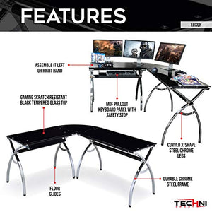 TECHNI SPORT Gaming Desk Collection Luxor - L-Shaped Gaming Desk, Black - Perfect Gaming Desktop Desk
