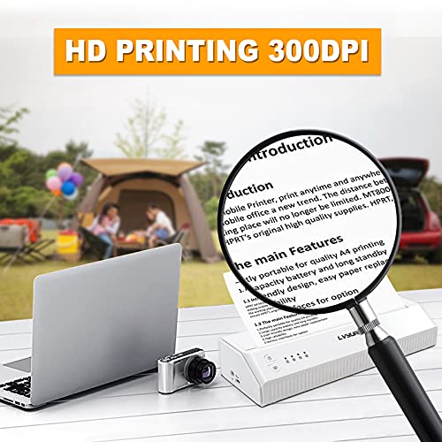 LVYUAN Portable A4 Thermal Printer, Wireless Bluetooth Printer Support 216mm/8.5inch Width A4 Paper Available for Outdoors Printing Home Office Travel Students and Cars