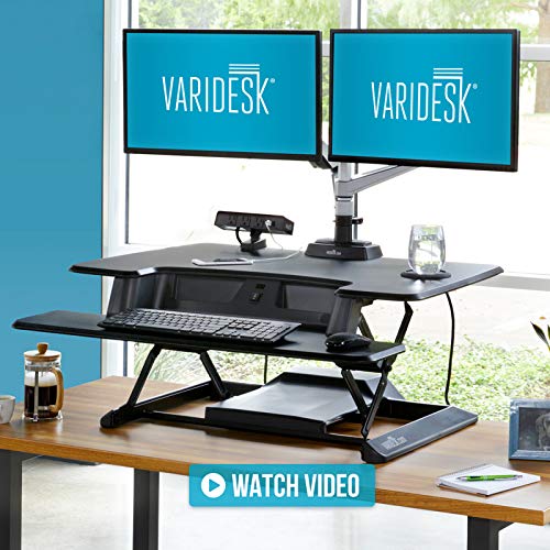 VARIDESK – Height Adjustable Standing Desk Converter - ProPlus 36 Electric & PowerHub – Stand Up Desk for Dual Monitors