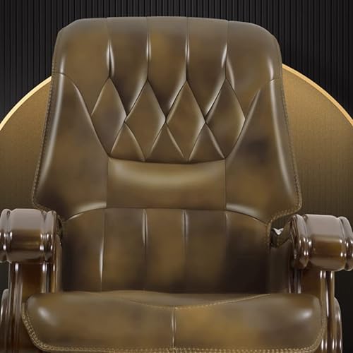Kinnls Executive Office Chair with Massage Recliner, Genuine Leather Ergonomic High Back Desk Chair (Cowhide - Brown)