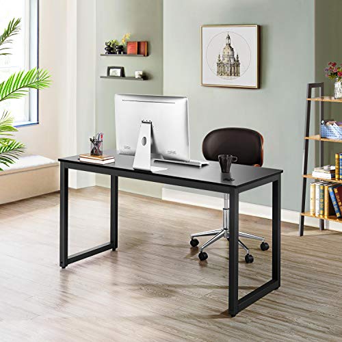 YAHEETECH Home Office Modern Desk & Chair Set, 55" Large Simple Computer Desk with Mesh Mid-Back Height Adjustable Office Chair, Long Writing/Work Desk, Mesh Swivel Chair with Lumbar Support, Black