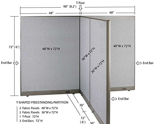GOF Freestanding T-Shaped Office Partition - Large Fabric Room Divider Panel, 72" D x 96" W x 72" H