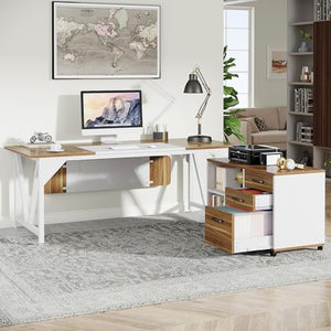 Tribesigns Executive Desk with File Cabinet Combo, L-Shaped Computer Desk, 3 Drawers, White