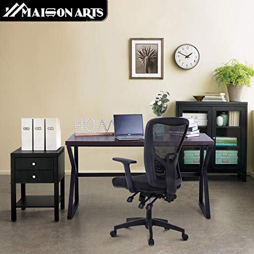 MAISON ARTS Computer Office Desk and Chair Set, 55" Large Modern Writting Desk with Ergonomic Mesh Office Chair Wood Work Table Hight Back Task Chair for Home,Office,Bedroom,Brown Desk & Black Chair
