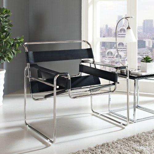 Modway Slingy Upholstered Vinyl Lounge Chair in Black