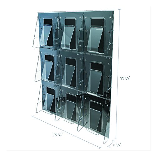 Deflecto 56801 Stand-tall 1-piece literature rack for magazines, 9 unbreakable pockets, clear