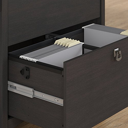 Bush Furniture Salinas 60W L Shaped Desk with Lateral File Cabinet and 5 Shelf Bookcase in Vintage Black