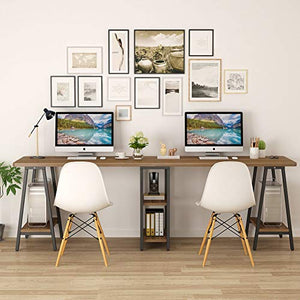 Tribesigns 94.5 Inches Computer Desk, Extra Long Two Person Desk with Storage Shelf (Retro Brown)