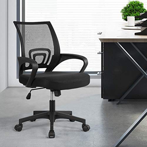 YAHEETECH Home Office Desk & Chair Set 47" Industrial Computer Desk with Storage Bag, Ergonomic Mesh Office Chair Ergonomic Desk Chair Mid-Back Big Computer Chair, Rustic Brown & Black