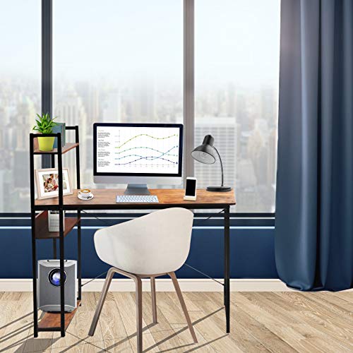 Levoni Computer Home Office Desk 47 inch Writing Study Table with Storage Shelves Study Writing Table with Bookshelves Brown