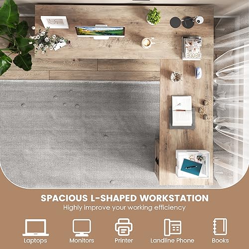 Tangkula L-Shaped Office Desk with Keyboard Tray, Storage Drawers & Cabinet