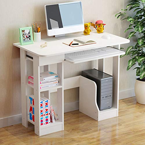 Gosuguu Minimalist Desktop Computer Desk, Gaming Desk with Storage Shelves/Keyboard Tray/Monitor Stand Study Table for Home Office, Small Desk Study Writing Table Simple PC Desk, Space Saving