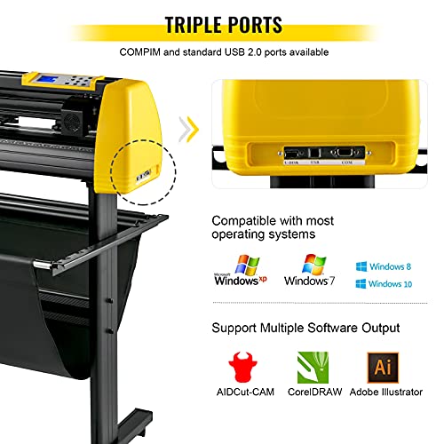 VEVOR Vinyl Cutter Machine, 720mm Cutting Plotter, Automatic Camera Contour Cutting 28” Plotter Printer with Floor Stand Vinyl Cutting Machine Adjustable Force and Speed for Sign Making Plotter Cutter