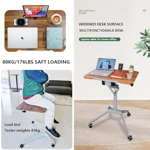 HGTRH Mobile Laptop Stand Desk Rolling Cart, Adjustable Height Tilting Top Portable Reading Table