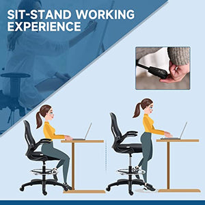 MDybf Ergonomic Drafting Chair with Flip-up Armrests, Mesh Design, Lumbar Support, Footrest Ring - Black Journey