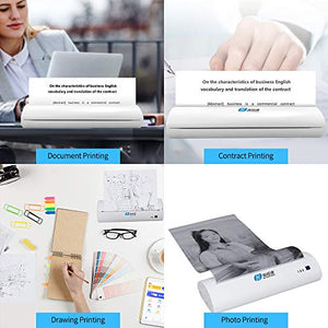 Docooler A4 Portable Thermal Printer BT Printer Built-in Battery Test Paper Document Photo Printer White US Plug