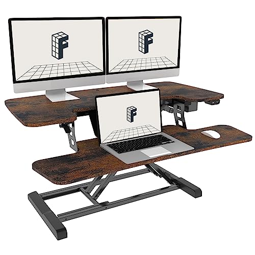 FLEXISPOT Electric Standing Desk Converter, 36'' Height Adjustable, Rustic Color