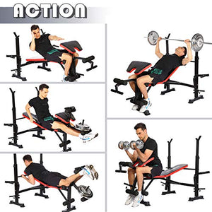 Olympic Weight Bench Multi-Function Adjustable Weight Bench with Preacher Curl Leg Developer Lifting Press Exercise for Full-Body Workout Home Gym Adjustable Weightlifting Bed (Red)