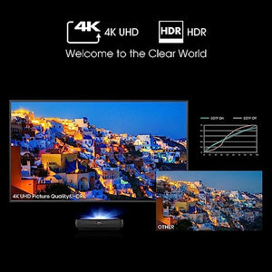 Hisense 100L9G 4K UHD Tri-Laser Ultra Short Throw Projector - 3000 Lumens Android TV HDR10 Dolby Atmos 40W Audio