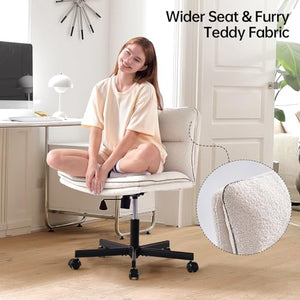 EMIAH Armless Faux Fur Vanity Office Desk Chair with Wheels