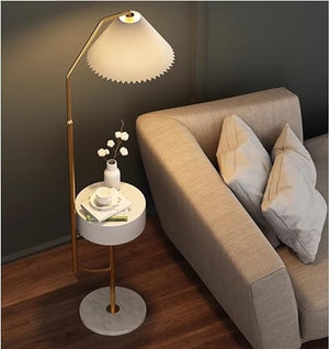 MAXEZE Dimmable Metal Floor Lamp with Drawer and Reading Lamp - Coffee Table Decor Lighting (Gold)