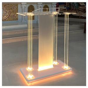 Wqzlyg Transparent Acrylic Church Pulpit with LED Lights, 46" Podium Stand