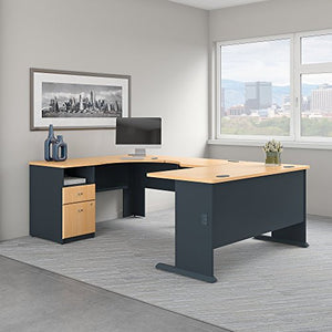 Bush Business Furniture Series A 60W x 93D U Shaped Desk with 2 Drawer Pedestal in Beech and Slate