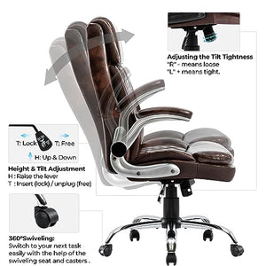 HOMYEDAMIC High Back Office Chair with Adjustable Arms - PU Leather Executive Chair for Back Pain (7012-Brown)