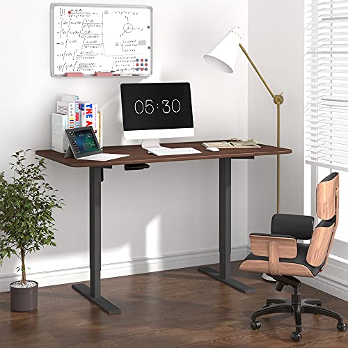 HOUSEELF Electric Adjustable Standing Desk - 55 x 28 Inches Sit Stand Computer Desk with Large Wooden Desktop for Home, Office, Workstation, Easy to Assemble, Walnut