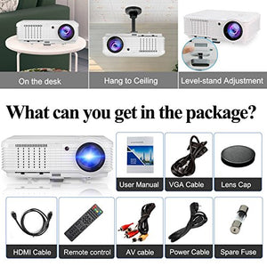 HD Movie Projector 1080P Wireless WiFi Bluetooth, Multimedia LCD Projector WXGA 3900 Lumen Home Theater Projector Android 6.0 for Business Presentation Phone Laptop DVD Bluray PS3 PS4 XBox TV HDMI USB