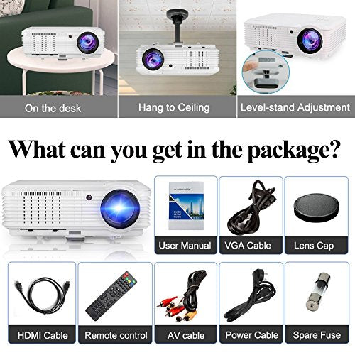 HD Movie Projector 1080P Wireless WiFi Bluetooth, Multimedia LCD Projector WXGA 3900 Lumen Home Theater Projector Android 6.0 for Business Presentation Phone Laptop DVD Bluray PS3 PS4 XBox TV HDMI USB
