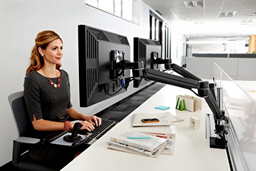 3M Easy Adjust Desk Mount Dual Monitor Arm, Adjust Height, Tilt, Swivel and Rotate by Holding and Moving Monitor, Free Up Desk Space, Clamp or Grommet, For Monitors to 20 lbs <= 27", Black (MA260MB)