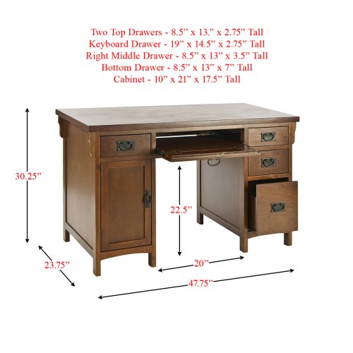 Southern Enterprises Mission Computer Desk - 4 Drawers w/Keyboard Tray - Brown Mahogany Finish