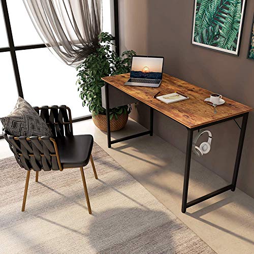CubiCubi Study Computer Desk 47" Home Office Writing Small Desk, Modern Simple Style PC Table, Black Metal Frame, Rustic Brown