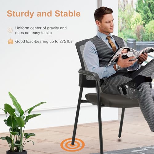 CLATINA Office Reception Guest Chair Mesh Back Stacking with Lumbar Support, Thickened Seat Cushion - Black 4 Pack